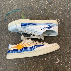 SOLUDOS Women's 7.5 Sol & Luna Embroidered Wave Upper Leather Sneaker Shoes RARE